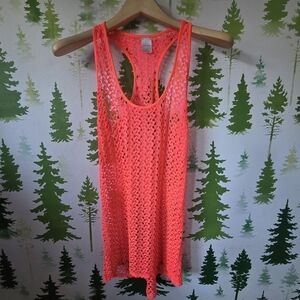 Neon Orange Crochet Bathing Suit Cover Up.